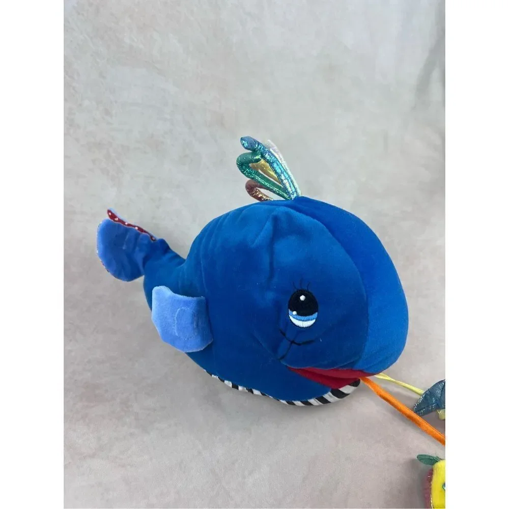 Vintage Love n Care Stuffed Plush Whale Fish Colorful Rattle Toy Green Red Blue
